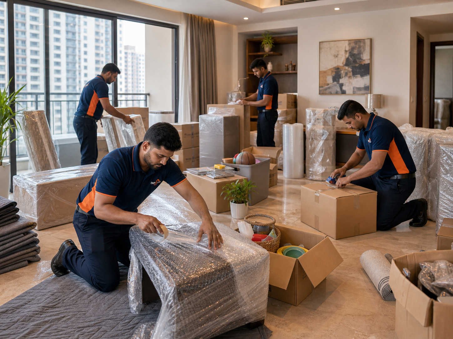 Marshal crew packing a household apartment for relocation