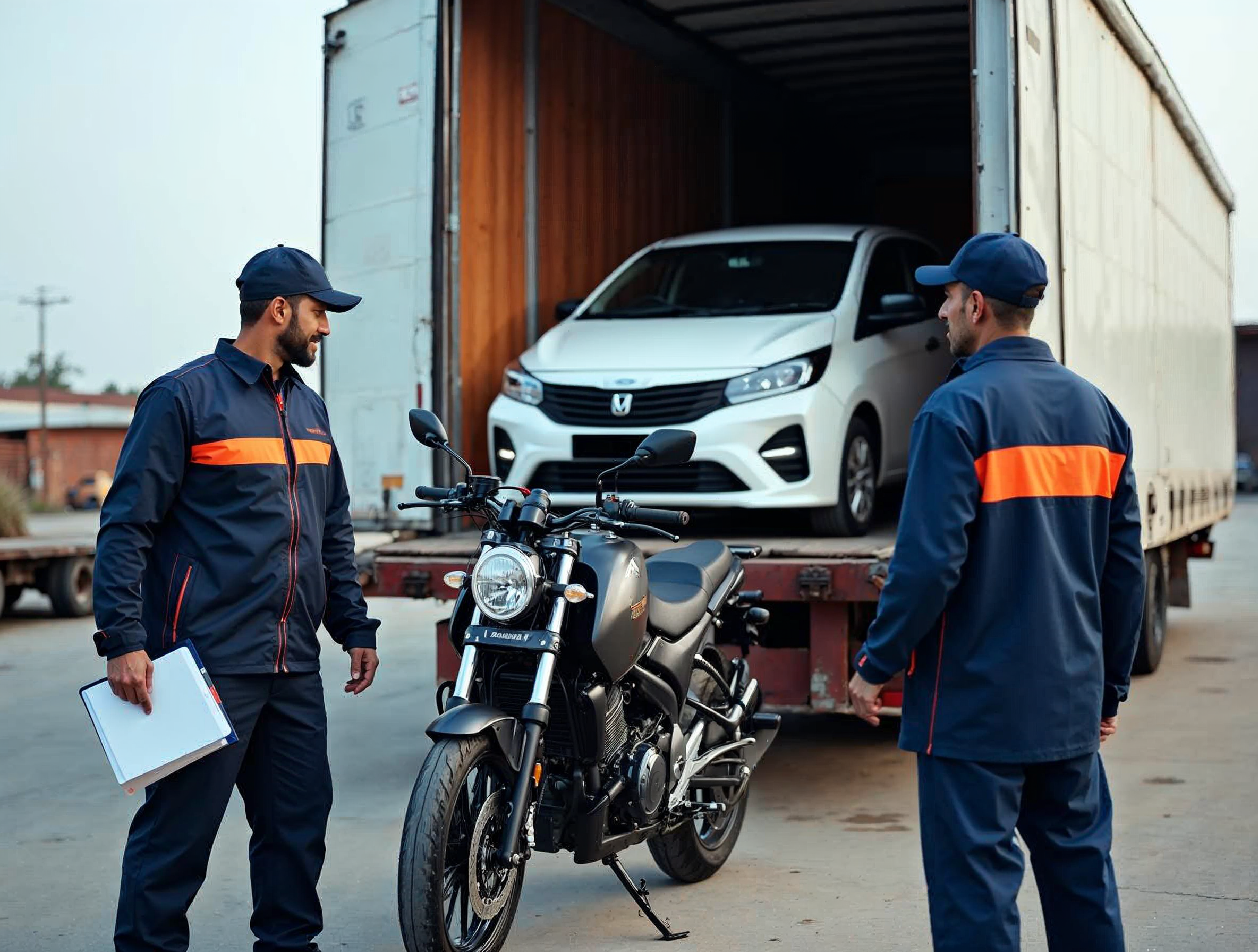 Marshal vehicle transport crew preparing a car for relocation