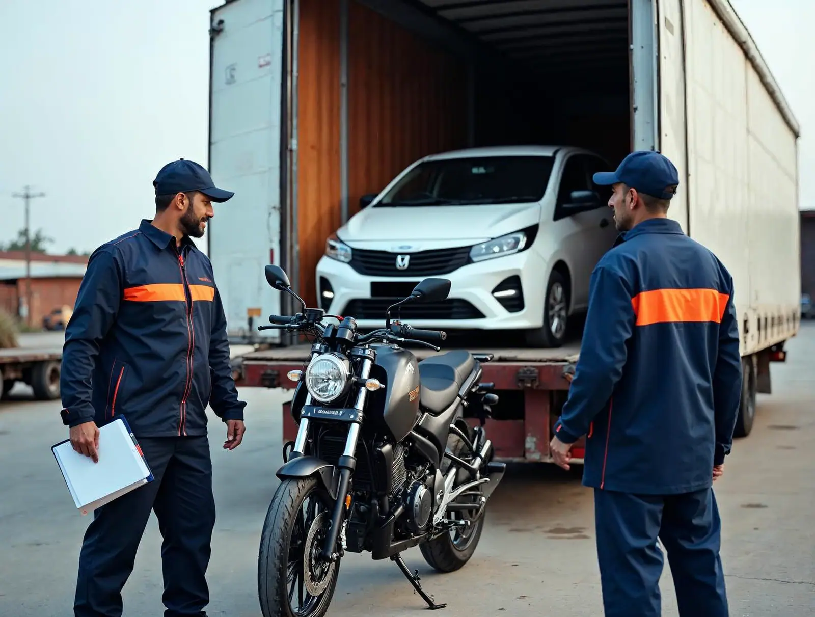 Marshal vehicle transport crew preparing a car for relocation